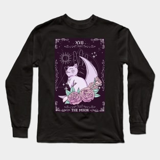 Tarot Card Crescent Moon Cute Cat Roses Cosmic Magic Long Sleeve T-Shirt